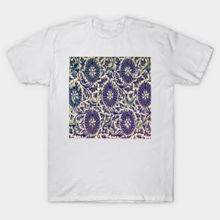 blue main color printed images that are based on vintage floral and geometric motifs, can be used in decorating fabrics and coverings in fashion T-Shirt